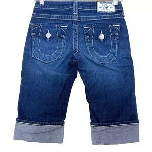 True Religion Sophie Bermuda Denim Shorts Women's 25 Low Rise Cuffed Y2K Stretch